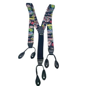 Addiction Silk Suspenders Train Motif Button End Braces Mens Accessory‎